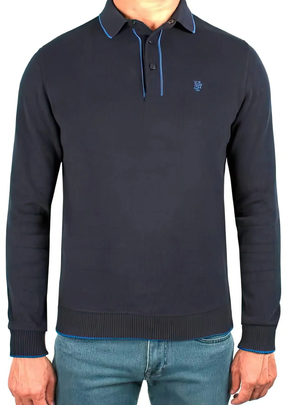 Джемпер бавовняний теплий чоловічий FORMENTI FW-23205 з коміром на 3 ґудзиках